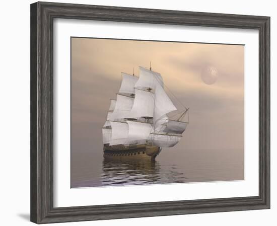 Beautiful Old Merchant Ship Sailing on Quiet Waters-null-Framed Art Print