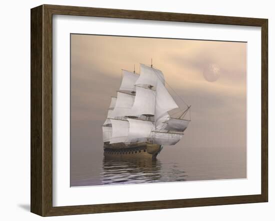 Beautiful Old Merchant Ship Sailing on Quiet Waters-null-Framed Art Print