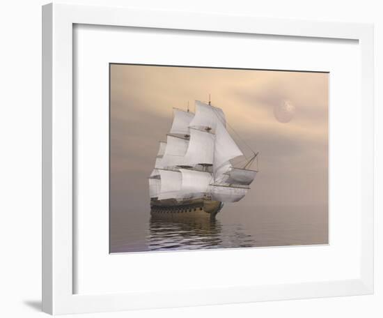 Beautiful Old Merchant Ship Sailing on Quiet Waters-null-Framed Art Print