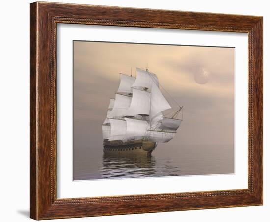 Beautiful Old Merchant Ship Sailing on Quiet Waters-null-Framed Art Print