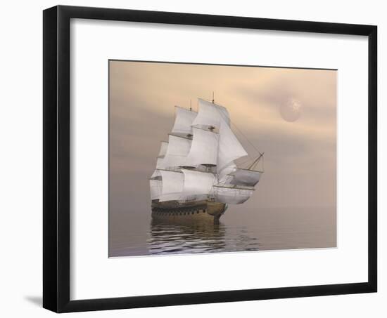 Beautiful Old Merchant Ship Sailing on Quiet Waters-null-Framed Art Print