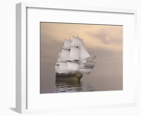 Beautiful Old Merchant Ship Sailing on Quiet Waters-null-Framed Art Print