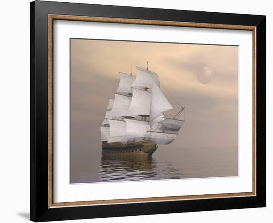 Beautiful Old Merchant Ship Sailing on Quiet Waters-null-Framed Art Print