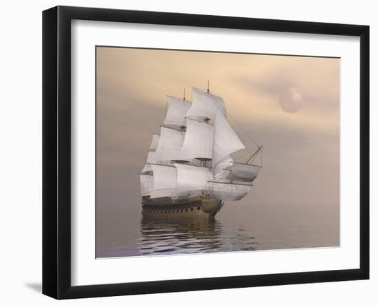 Beautiful Old Merchant Ship Sailing on Quiet Waters-null-Framed Art Print