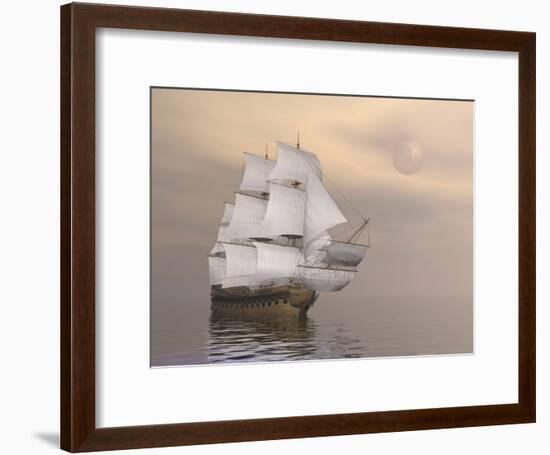 Beautiful Old Merchant Ship Sailing on Quiet Waters-null-Framed Art Print