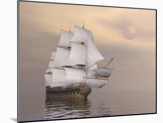 Beautiful Old Merchant Ship Sailing on Quiet Waters-null-Mounted Art Print