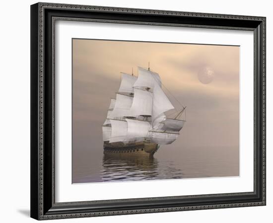 Beautiful Old Merchant Ship Sailing on Quiet Waters-null-Framed Art Print