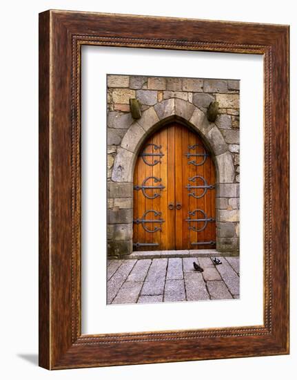 Beautiful Old Wooden Door with Iron Ornaments in a Medieval Castle-ccaetano-Framed Photographic Print