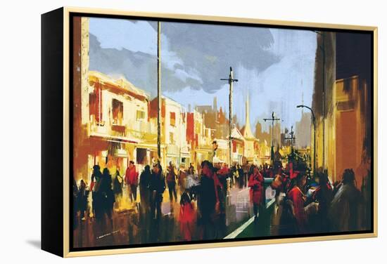 Beautiful Painting of People in a City Park,Illustration-Tithi Luadthong-Framed Stretched Canvas