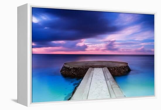 Beautiful Pier in Sunset, Dramatic Purple and Blue Cloudy Sky, Place for Romantic Dinner, Luxury Re-Anna Omelchenko-Framed Premier Image Canvas