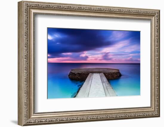 Beautiful Pier in Sunset, Dramatic Purple and Blue Cloudy Sky, Place for Romantic Dinner, Luxury Re-Anna Omelchenko-Framed Photographic Print