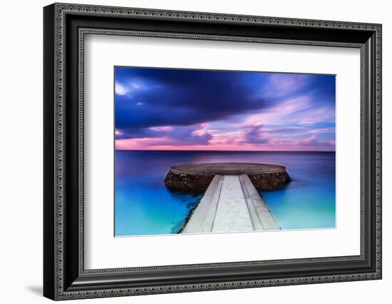 Beautiful Pier in Sunset, Dramatic Purple and Blue Cloudy Sky, Place for Romantic Dinner, Luxury Re-Anna Omelchenko-Framed Photographic Print