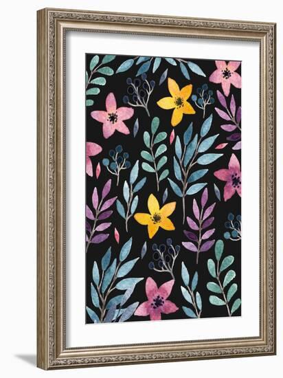 Beautiful Postcard with Hand Drawn Floral Elements. Bright Colors, Simple Shapes. Hand Drawn Waterc-Maria Sem-Framed Art Print