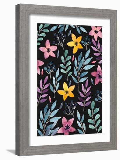 Beautiful Postcard with Hand Drawn Floral Elements. Bright Colors, Simple Shapes. Hand Drawn Waterc-Maria Sem-Framed Art Print