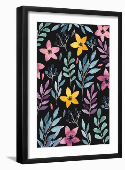 Beautiful Postcard with Hand Drawn Floral Elements. Bright Colors, Simple Shapes. Hand Drawn Waterc-Maria Sem-Framed Art Print