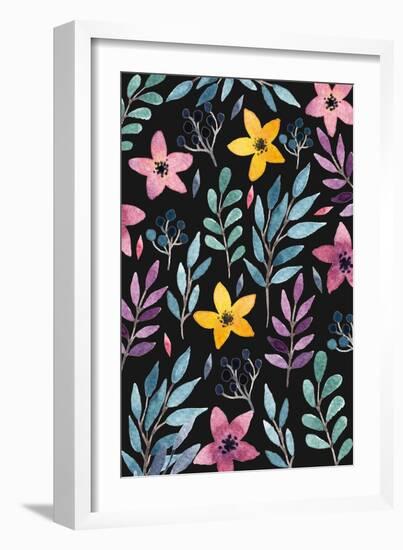 Beautiful Postcard with Hand Drawn Floral Elements. Bright Colors, Simple Shapes. Hand Drawn Waterc-Maria Sem-Framed Art Print