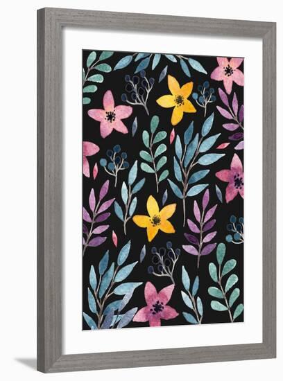 Beautiful Postcard with Hand Drawn Floral Elements. Bright Colors, Simple Shapes. Hand Drawn Waterc-Maria Sem-Framed Art Print