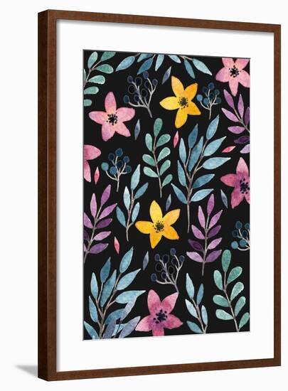 Beautiful Postcard with Hand Drawn Floral Elements. Bright Colors, Simple Shapes. Hand Drawn Waterc-Maria Sem-Framed Art Print