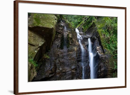 Beautiful Rocky Atlantic Rainforest Waterfall on Green Landscape in Tijuca Park, Rio De Janeiro, Br-Vitor Marigo-Framed Photographic Print