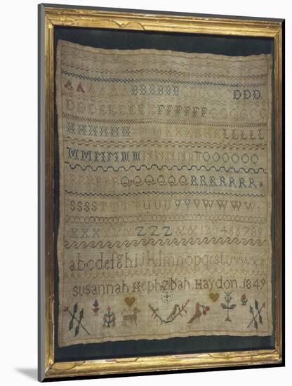 Beautiful Sampler Depicting the Alphabet in Both Lower and Upper Case-null-Mounted Art Print