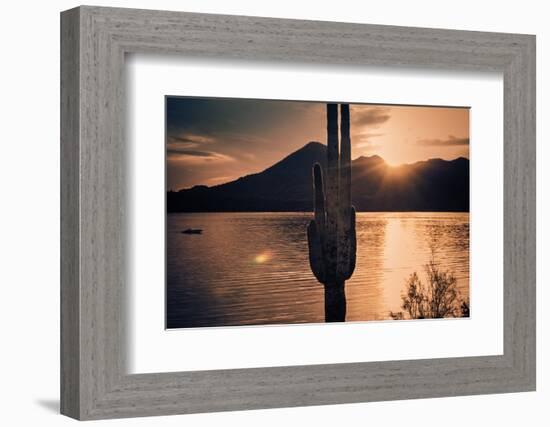 Beautiful Scenic Landscape with Saguaro Cactus Mountains and Sun Ray Flare.-BCFC-Framed Photographic Print