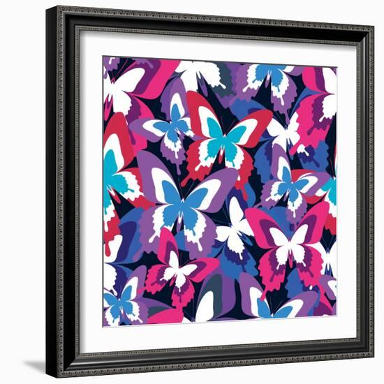 Beautiful Seamless Pattern with Colorful Butterflies-silvionka-Framed Art Print