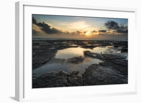 Beautiful Seascape at Sunset with Dramatic Clouds Landscape Image-Veneratio-Framed Photographic Print