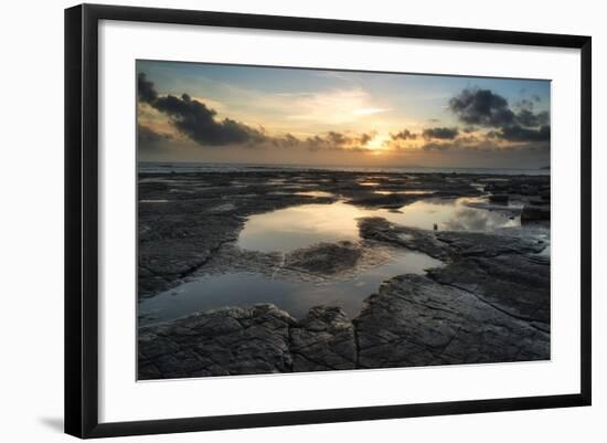 Beautiful Seascape at Sunset with Dramatic Clouds Landscape Image-Veneratio-Framed Photographic Print