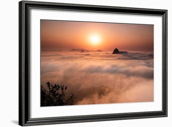 Beautiful Sunrise Landscape with Sugar Loaf Mountain Emerging from Low Clouds, Seen from Mirante Do-Vitor Marigo-Framed Photographic Print