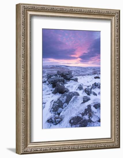 Beautiful Sunrise over a Frozen Snow Covered Moorland-Adam Burton-Framed Photographic Print