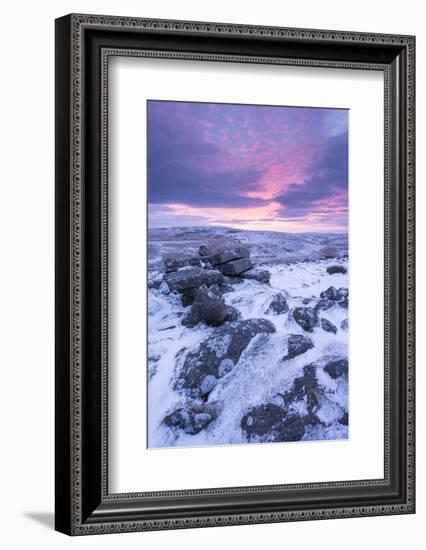 Beautiful Sunrise over a Frozen Snow Covered Moorland-Adam Burton-Framed Photographic Print