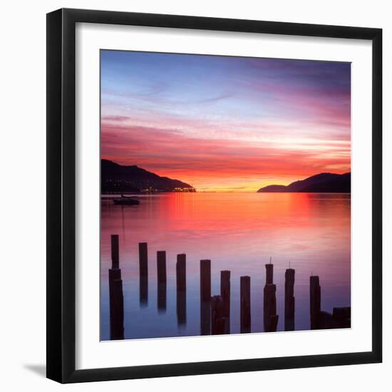 Beautiful Sunrise with Colours of Red, Orange and Purple, Canterbury New Zealand-Travellinglight-Framed Photographic Print