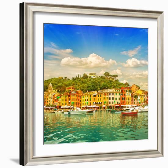 Beautiful Sunset in Portofino Village on Ligurian Coast, Italy-LiliGraphie-Framed Photographic Print