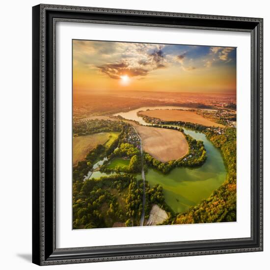 Beautiful Sunset over Czech Valley Reservoir in the Litice Suburban District of Pilsen. Aerial View-Kletr-Framed Photographic Print