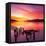 Beautiful Sunset with Colours of Red, Orange and Yellow, over Governors Bay, Looking-Travellinglight-Framed Premier Image Canvas