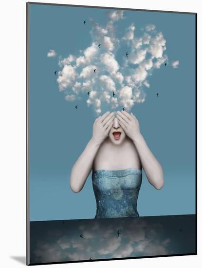 Beautiful Surreal Image with a Girl Who Covers Her Eyes with the Clouds Coming out of His Head-Valentina Photos-Mounted Photographic Print