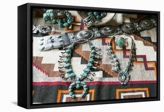 Beautiful Turquoise Jewelry Displayed for Sale, Santa Fe, New Mexico-Julien McRoberts-Framed Premier Image Canvas