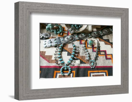 Beautiful Turquoise Jewelry Displayed for Sale, Santa Fe, New Mexico-Julien McRoberts-Framed Photographic Print