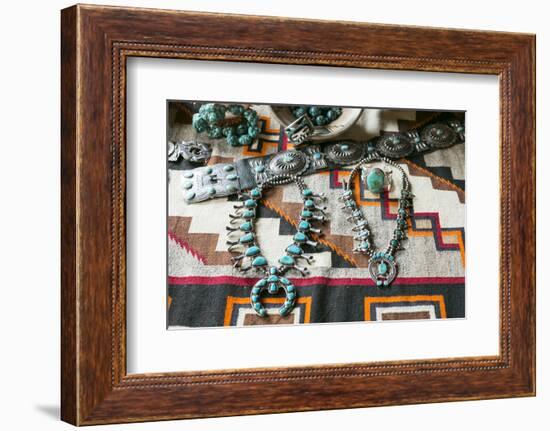 Beautiful Turquoise Jewelry Displayed for Sale, Santa Fe, New Mexico-Julien McRoberts-Framed Photographic Print