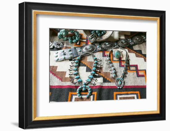 Beautiful Turquoise Jewelry Displayed for Sale, Santa Fe, New Mexico-Julien McRoberts-Framed Photographic Print