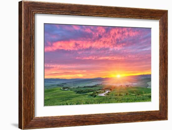 Beautiful Tuscany Landscape at Sunrise, Italy-sborisov-Framed Photographic Print