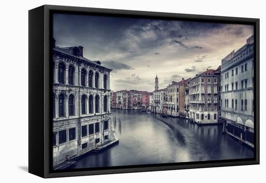 Beautiful Venice Cityscape, Vintage Style Photo of a Gorgeous Water Canal, Traditional Venetian Str-Anna Omelchenko-Framed Premier Image Canvas