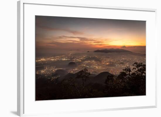 Beautiful View of City and Sunset Clouds Seen from Bico Do Papagaio Mountain in Tijuca Forest, Rio-Vitor Marigo-Framed Photographic Print