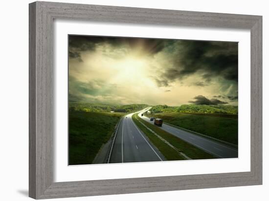 Beautiful View On The Road Under Sky With Clouds-yuran-78-Framed Art Print