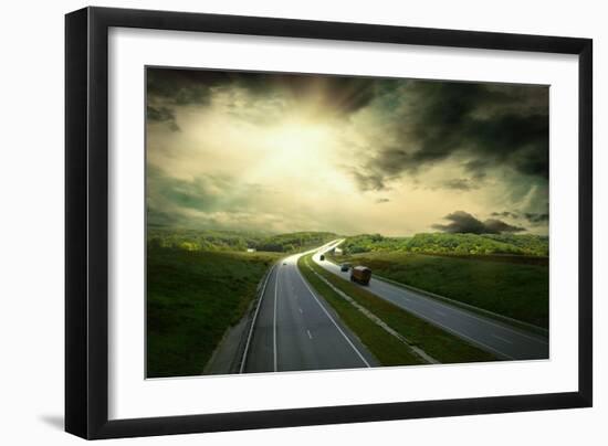 Beautiful View On The Road Under Sky With Clouds-yuran-78-Framed Art Print