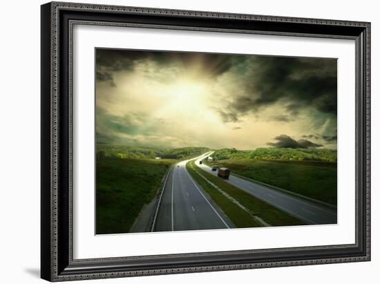 Beautiful View On The Road Under Sky With Clouds-yuran-78-Framed Art Print