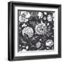 Beautiful Vintage Floral Seamless Pattern. Garden Roses, Hydrangea and Dog-Rose Flower on a Black B-Olga Korneeva-Framed Art Print