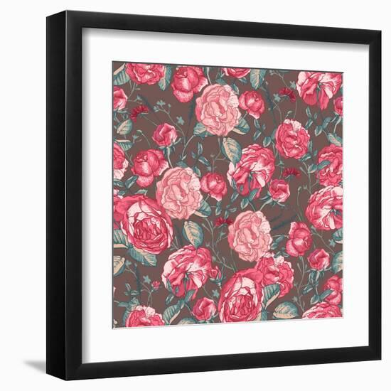 Beautiful Vintage Seamless Roses Background-Varvara Kurakina-Framed Art Print