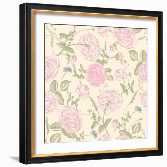 Beautiful Vintage Seamless Roses Background-Varvara Kurakina-Framed Art Print