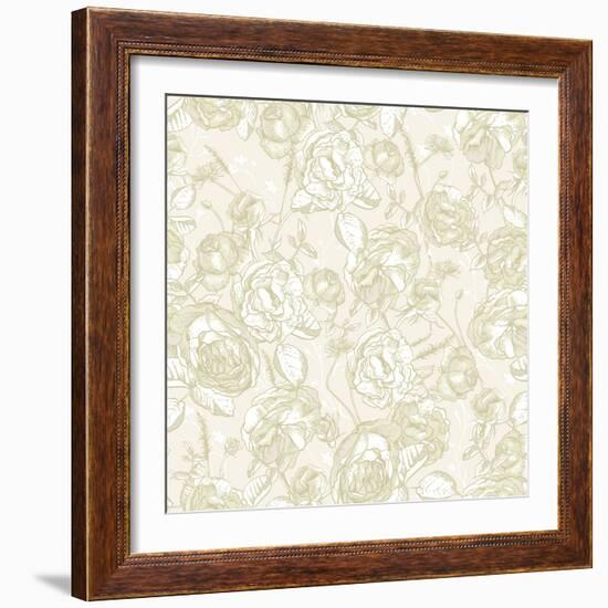 Beautiful Vintage Seamless Roses Background-Varvara Kurakina-Framed Art Print